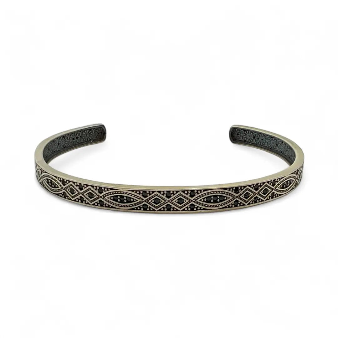 925 Ayar Gümüş Zirkon Taşlı Erkek Kelepçe Bileklik