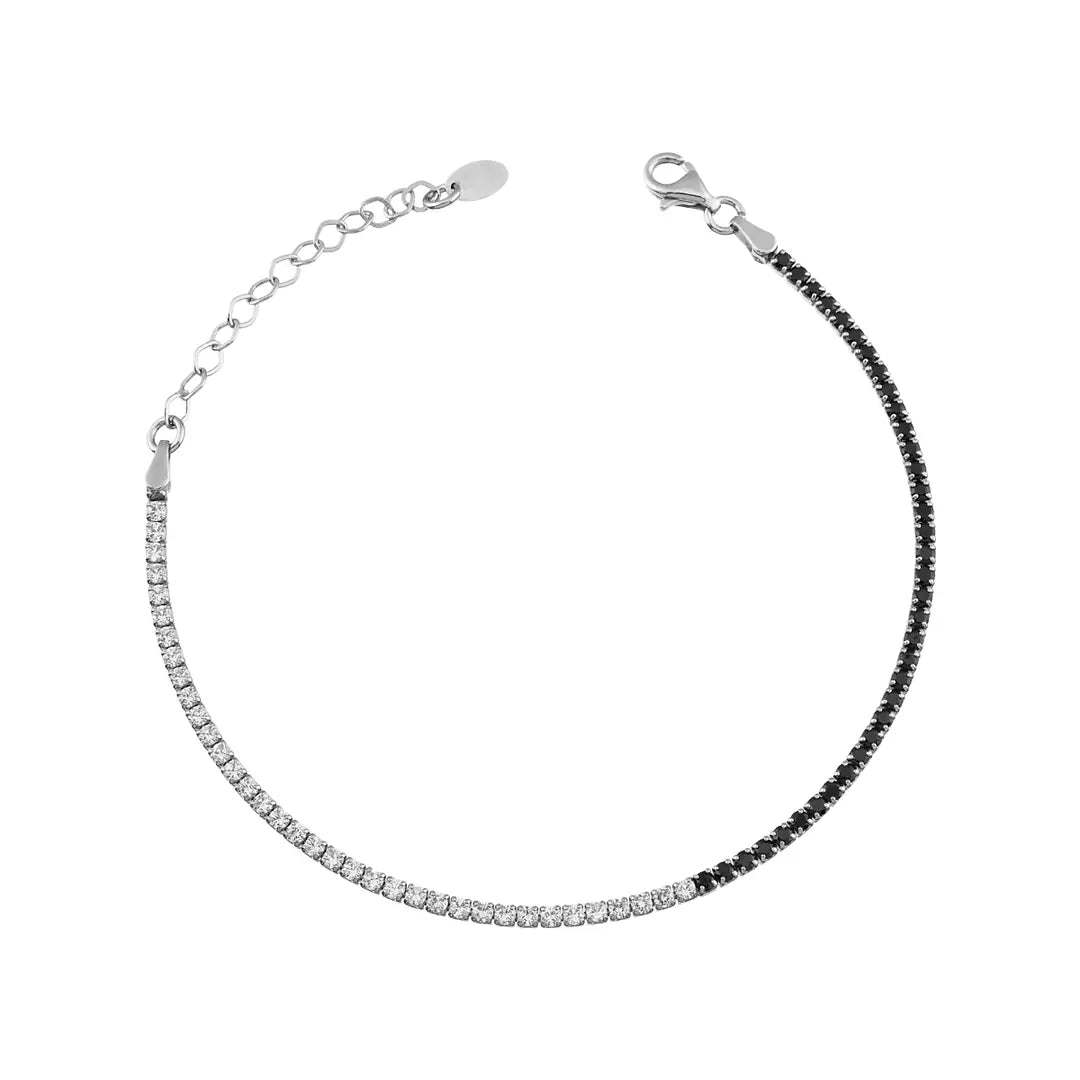 MiorNova 925 Ayar Gümüş 2mm Zirkon Taşlı Siyah Beyaz Renk Suyolu Erkek Bileklik