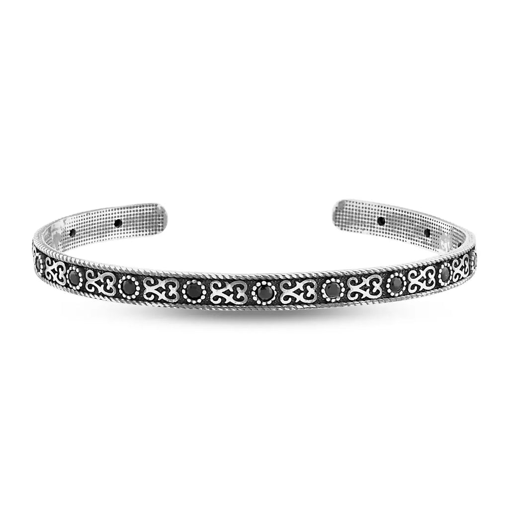 MiorNova 925 Ayar Gümüş Modern Çizgili Siyah Zirkon Taşlı Gümüş Renk Erkek Kolye & Bileklik Set